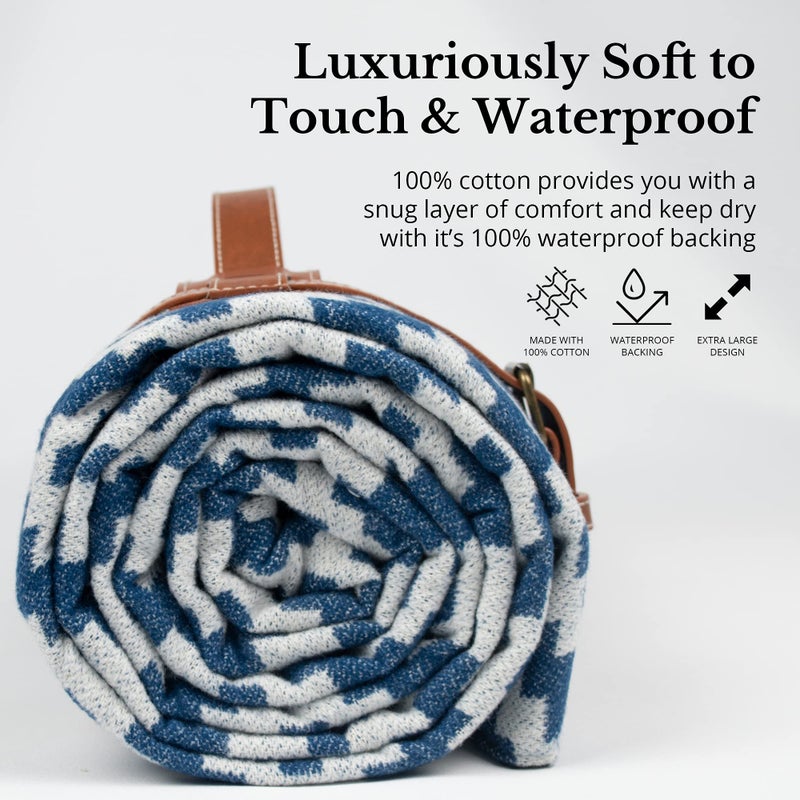 Komorebi Extra Large Picnic Blanket - 78â€ x 59â€ - Waterproof Outdoor Blanket, Foldable & Portable Sandproof Beach Blanket - Blue Travel Mat with Soft Cotton & Carry Handle - Image 2